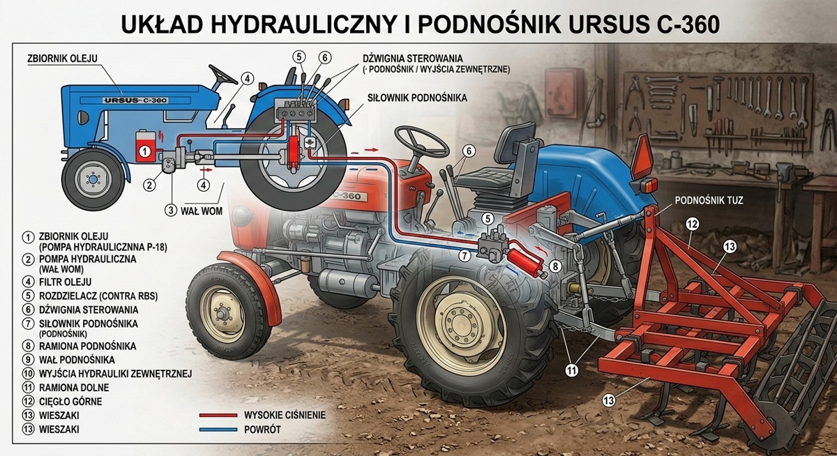 Układ hydrauliczny Ursus c360 schemat Układ hydrauliczny Ursus c360 schemat